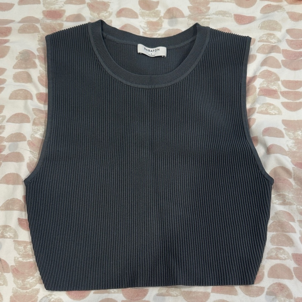Aritzia Gray Sculpt Knit Ribbed Sleeveless Crop Tank Top